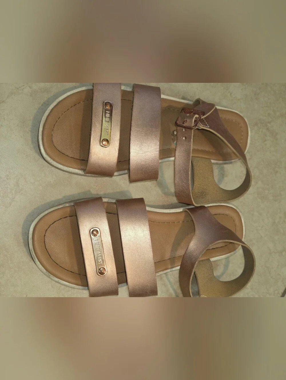Nine West Rose Gold Strappy Sandals – Girls Size 2